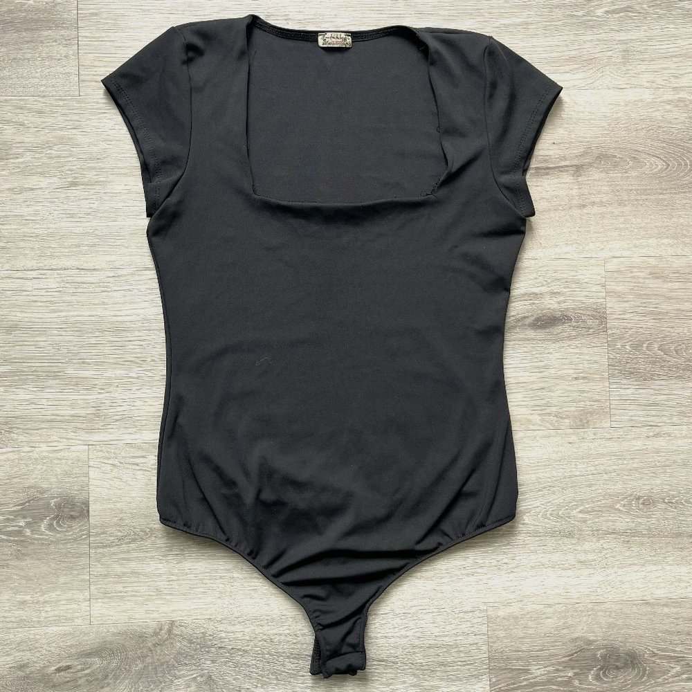 Free People Black Square Neck Bodysuit